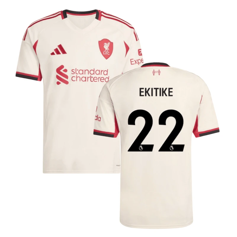 Hugo Ekitike #22 Liverpool 2025-26 Away Match Jersey – Cream by Soccer Jersey