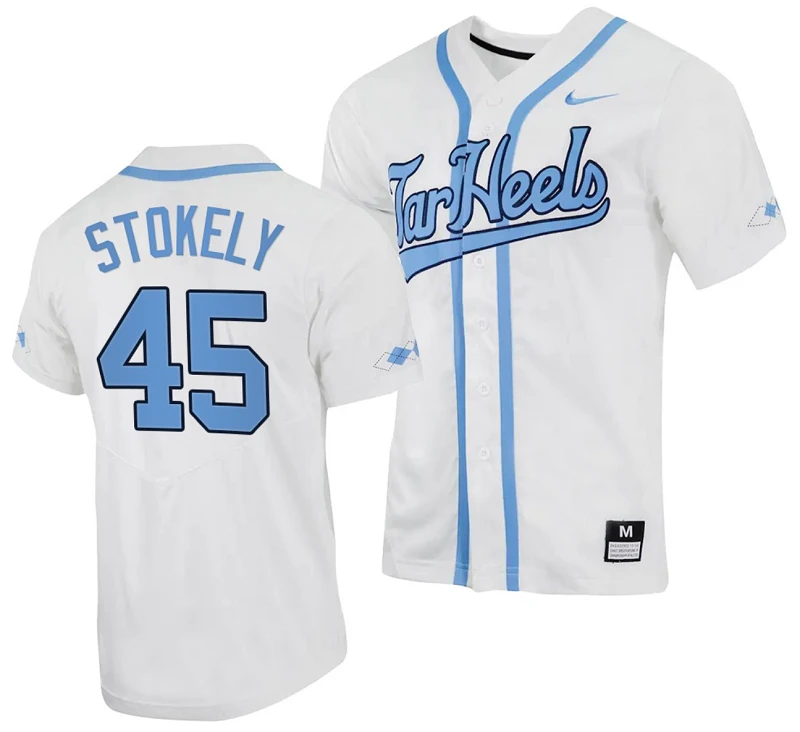 Hunter Stokely Jersey #45 North Carolina Tar Heels Baseball White Full-Button by My Store