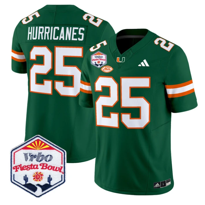 Hurricanes Jersey #25 Miami Hurricanes 2026 Fiesta Bow Patch Stitched Green by NCAA Football Jersey
