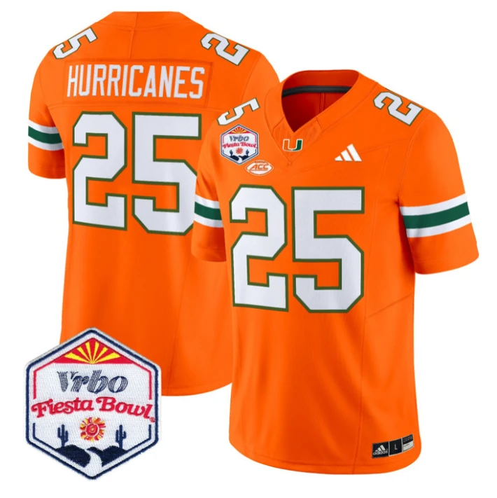 Hurricanes Jersey #25 Miami Hurricanes 2026 Fiesta Bow Patch Stitched Orange by NCAA Football Jersey