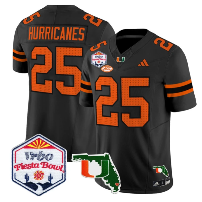 Hurricanes Jersey #25 Miami Hurricanes 2026 Fiesta Bowl Florida Black by My Store NCAA Football Jerseys