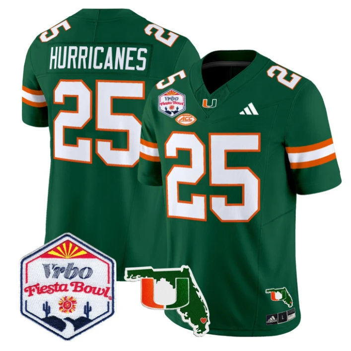 Hurricanes Jersey #25 Miami Hurricanes 2026 Fiesta Bowl Florida Green by My Store NCAA Football Jerseys