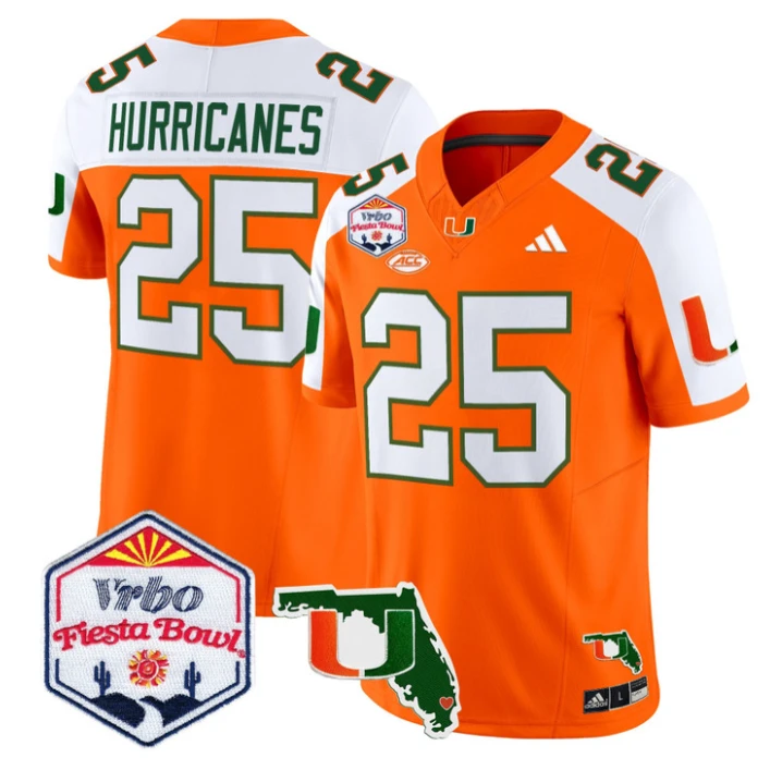 Hurricanes Jersey #25 Miami Hurricanes 2026 Fiesta Bowl Florida Orange Alternate by My Store NCAA Football Jerseys