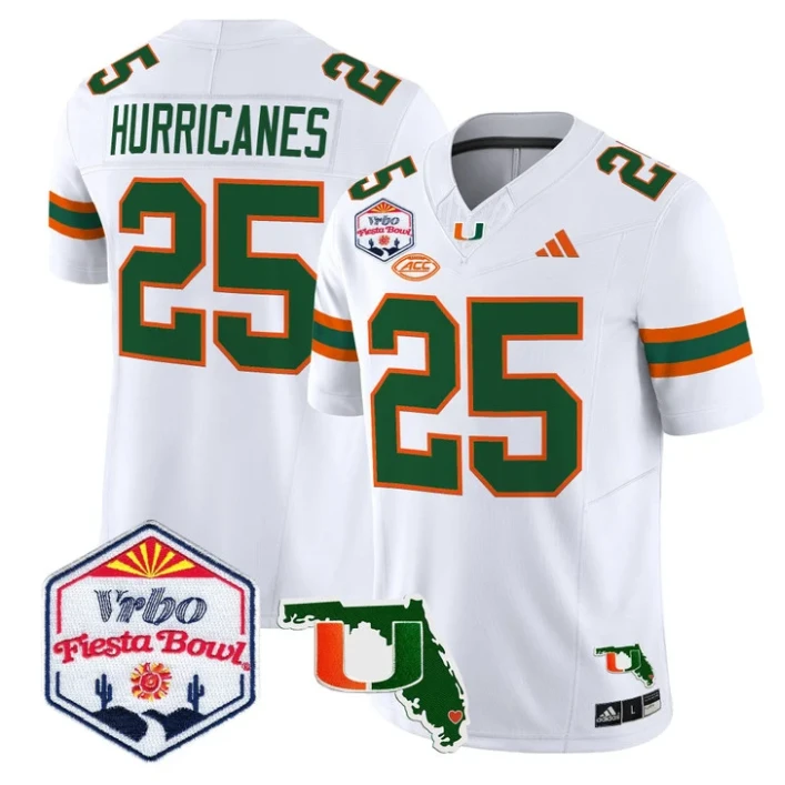 Hurricanes Jersey #25 Miami Hurricanes 2026 Fiesta Bowl Florida White by My Store NCAA Football Jerseys