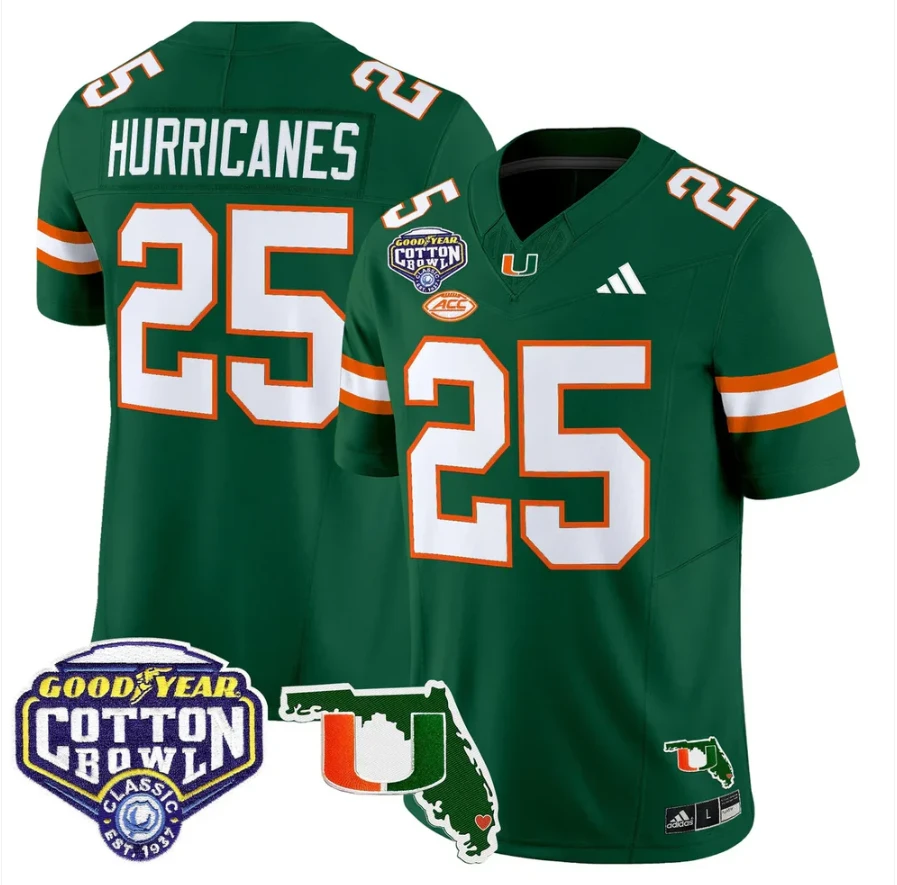 Hurricanes Jersey #25 Miami Hurricanes 2025 Cotton Bowl Florida Stitched by My Store NCAA Football Jerseys