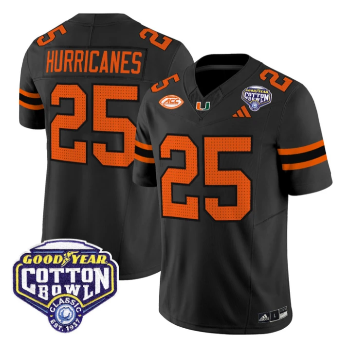 Hurricanes Jersey #25 Miami Hurricanes 2025 Cotton Bowl Patch Stitched by My Store NCAA Football Jerseys