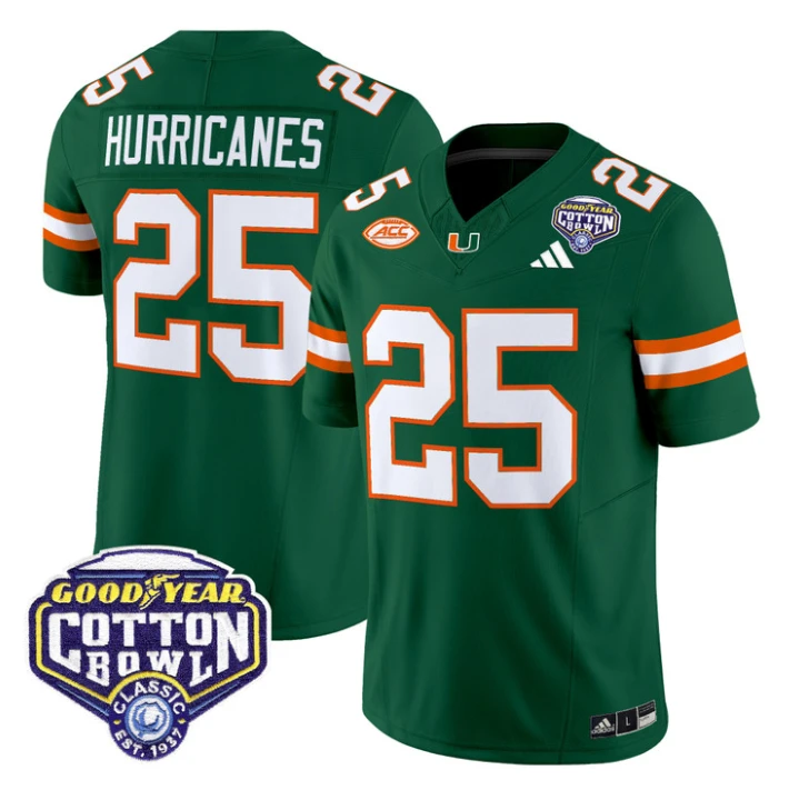 Hurricanes Jersey #25 Miami Hurricanes 2025 Cotton Bowl Patch Stitched by My Store NCAA Football Jerseys
