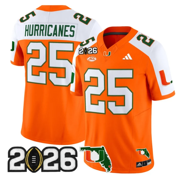 Hurricanes Jersey #25 Miami Hurricanes 2026 CFP Final Florida Stitched by My Store NCAA Football Jerseys