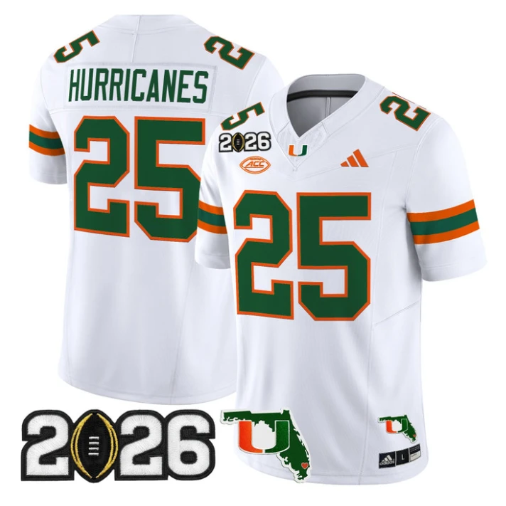 Hurricanes Jersey #25 Miami Hurricanes 2026 CFP Final Florida Stitched by My Store NCAA Football Jerseys