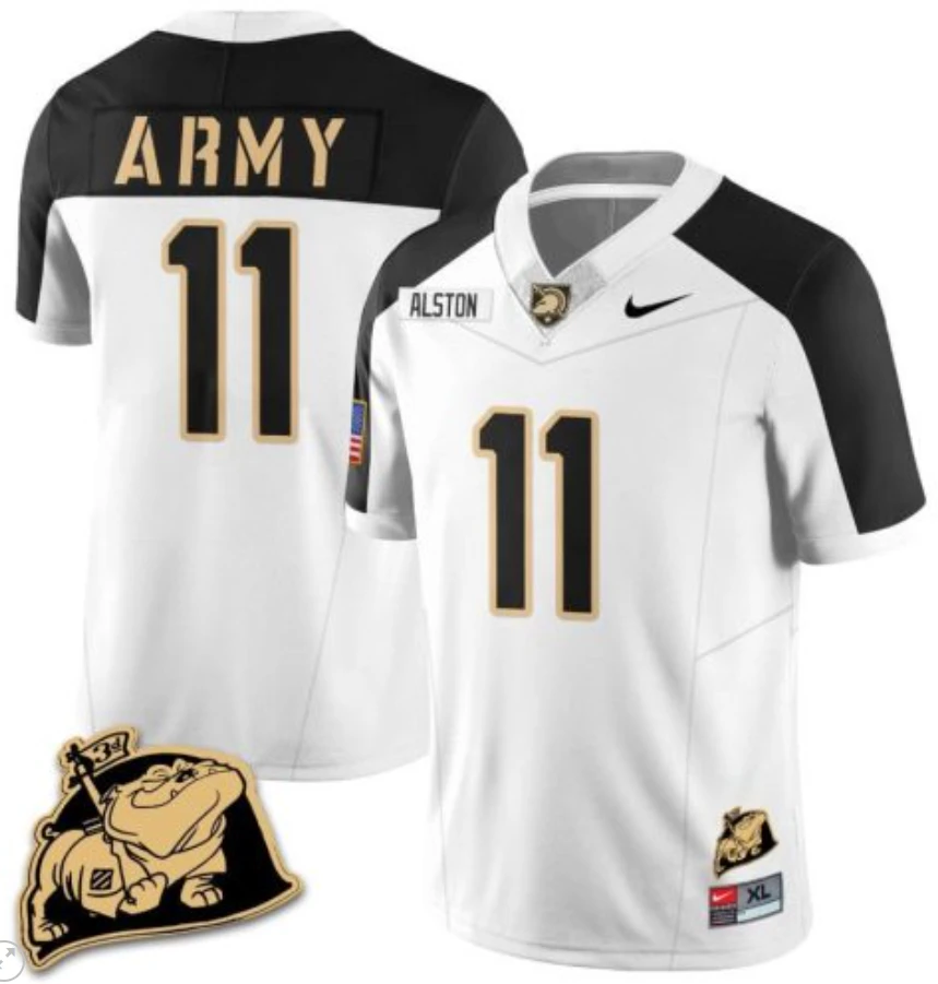 Isaiah Alston Jersey #11 Army Black Knights Jersey Rocky The Bulldog Patch Vapor Limited College Football Stitched White Alternate by My Store