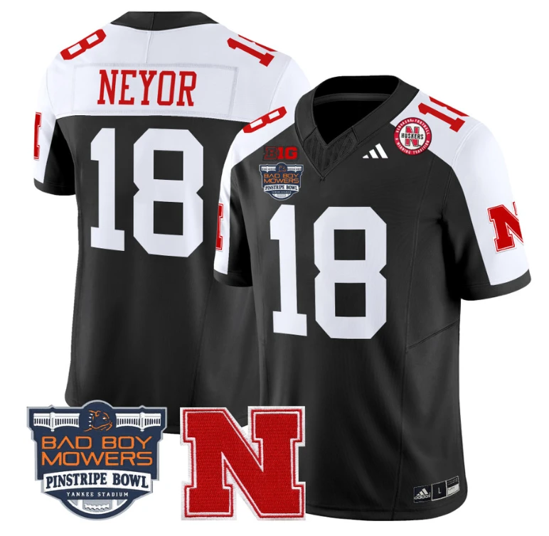 Isaiah Neyor Jersey #18 Nebraska Cornhuskers 2025 Pinstripe Bowl Black Alternate by My Store