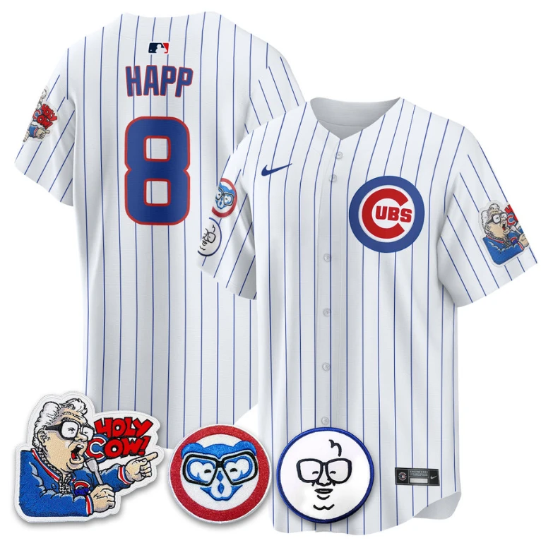 Ian Happ Jersey #8 Chicago Cubs Harry Caray Holy Cow Patch Premier Limited Stitched White by My Store
