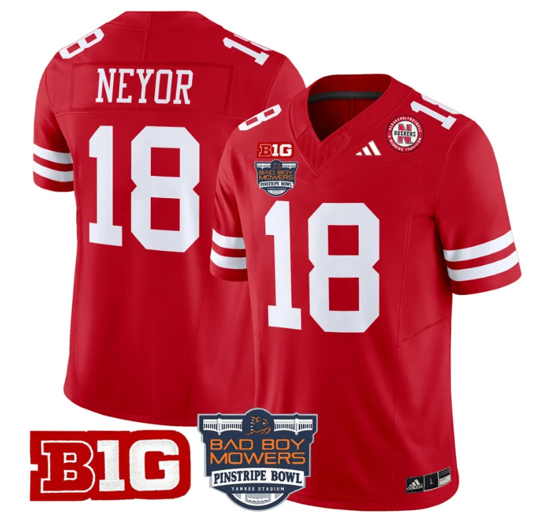 Isaiah Neyor Jersey #18 Nebraska Cornhuskers 2025 Pinstripe Bowl Scarlet by My Store