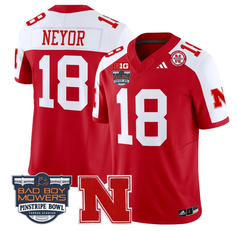 Isaiah Neyor Jersey #18 Nebraska Cornhuskers 2025 Pinstripe Bowl Scartlet Alternate by My Store