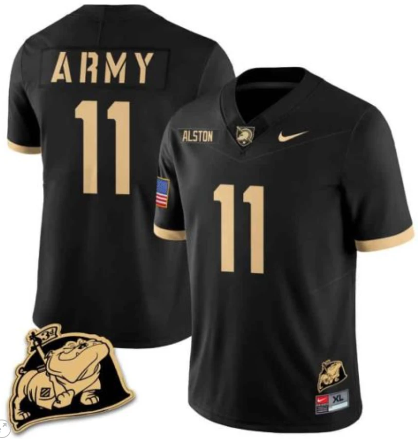 Isaiah Alston Jersey #11 Army Black Knights Jersey Rocky The Bulldog Patch Vapor Limited College Football Stitched Black by My Store