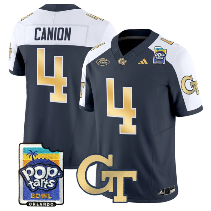 Isiah Canion Jersey #4 Georgia Tech Jackets Pop-Tarts Bowl Stitched Navy Alternate by NCAA Football Jersey