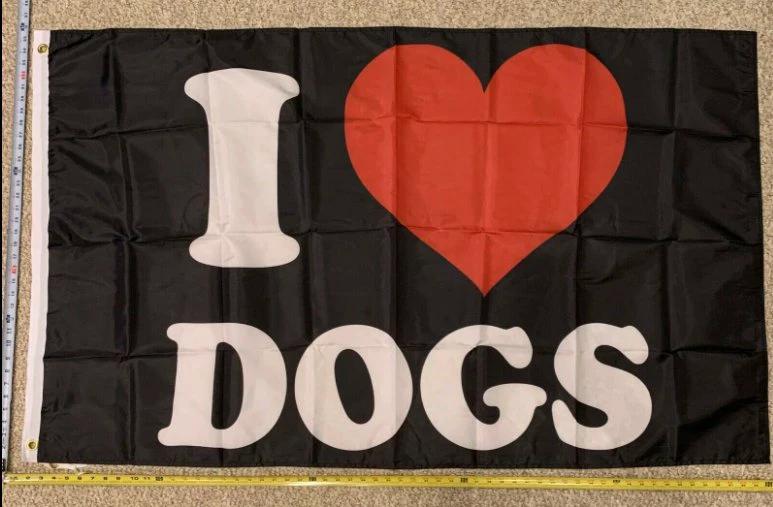 I Love Dogs Flag Dog Lover Heart Black Love USA Sign Poster 3x5ft by flagsjustdoit