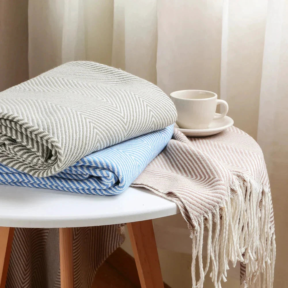 100% Cotton Luxury Herringbone Large Sofa Bed Throw Blanket Fringed Tweed Soft Bowlift by Bowlift