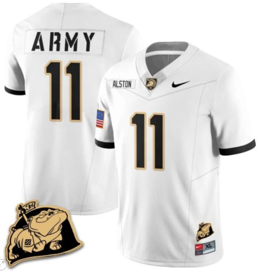 Isaiah Alston Jersey #11 Army Black Knights Jersey Rocky The Bulldog Patch Vapor Limited College Football Stitched White by My Store