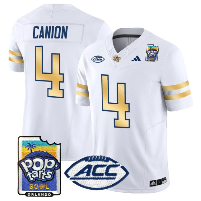 Isiah Canion Jersey #4 Georgia Tech Jackets Pop-Tarts Bowl Stitched White by NCAA Football Jersey
