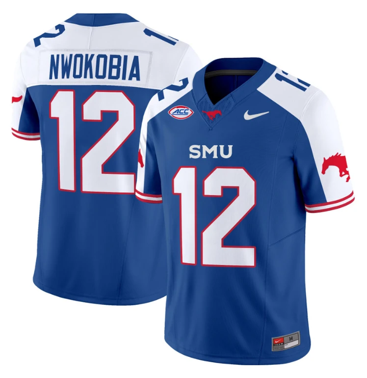Isaiah Nwokobia Jersey #12 SMU Mustangs Icy College Football Vapor Limited Blue Alternate by My Store