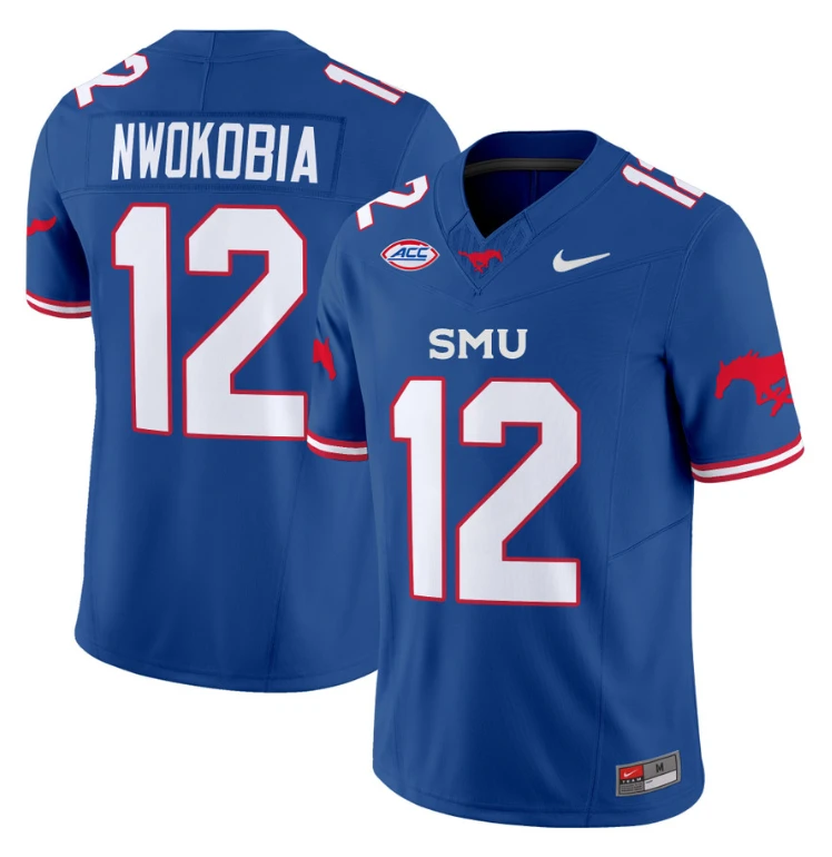 Isaiah Nwokobia Jersey #12 SMU Mustangs Icy College Football Vapor Limited Blue by My Store