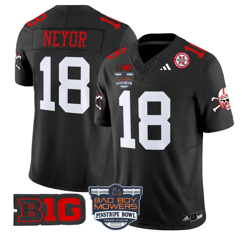 Isaiah Neyor Jersey #18 Nebraska Cornhuskers 2025 Pinstripe Bowl Black by My Store