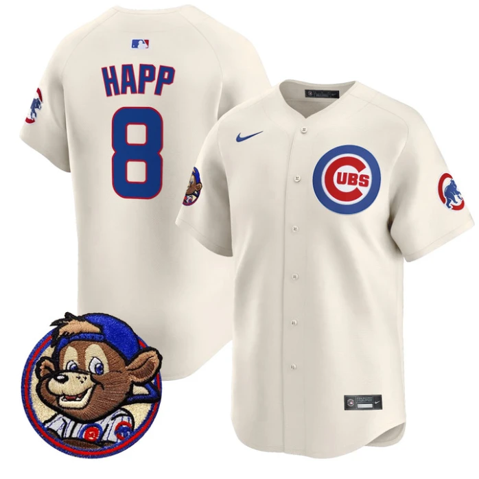 Ian Happ Jersey #8 Chicago Cubs Clark Patch Vapor Premier Limited Stitched Cream by My Store