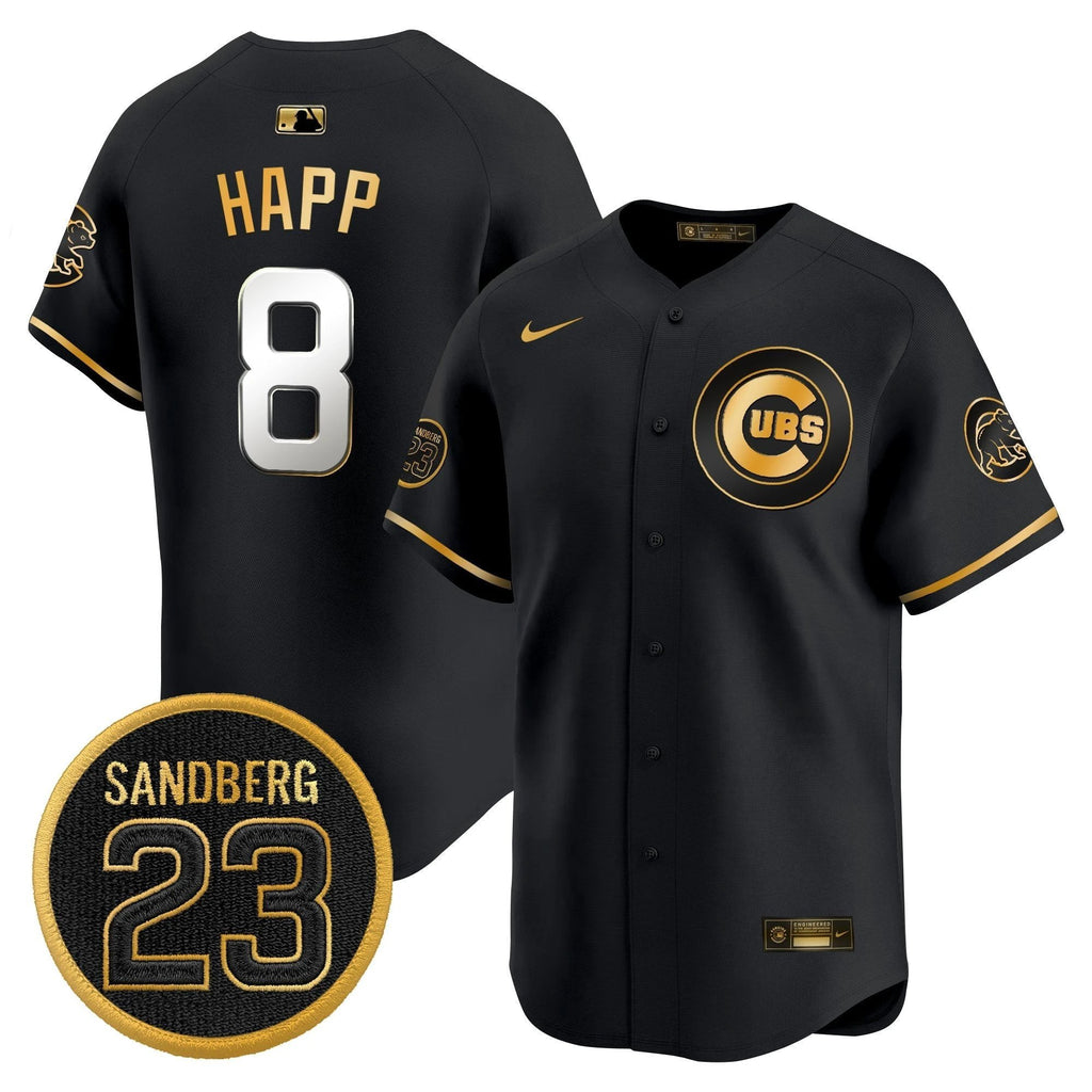 Ian Happ Jersey #8 Chicago Cubs Ryne Sandberg Tribute Stitched Black Gold by My Store