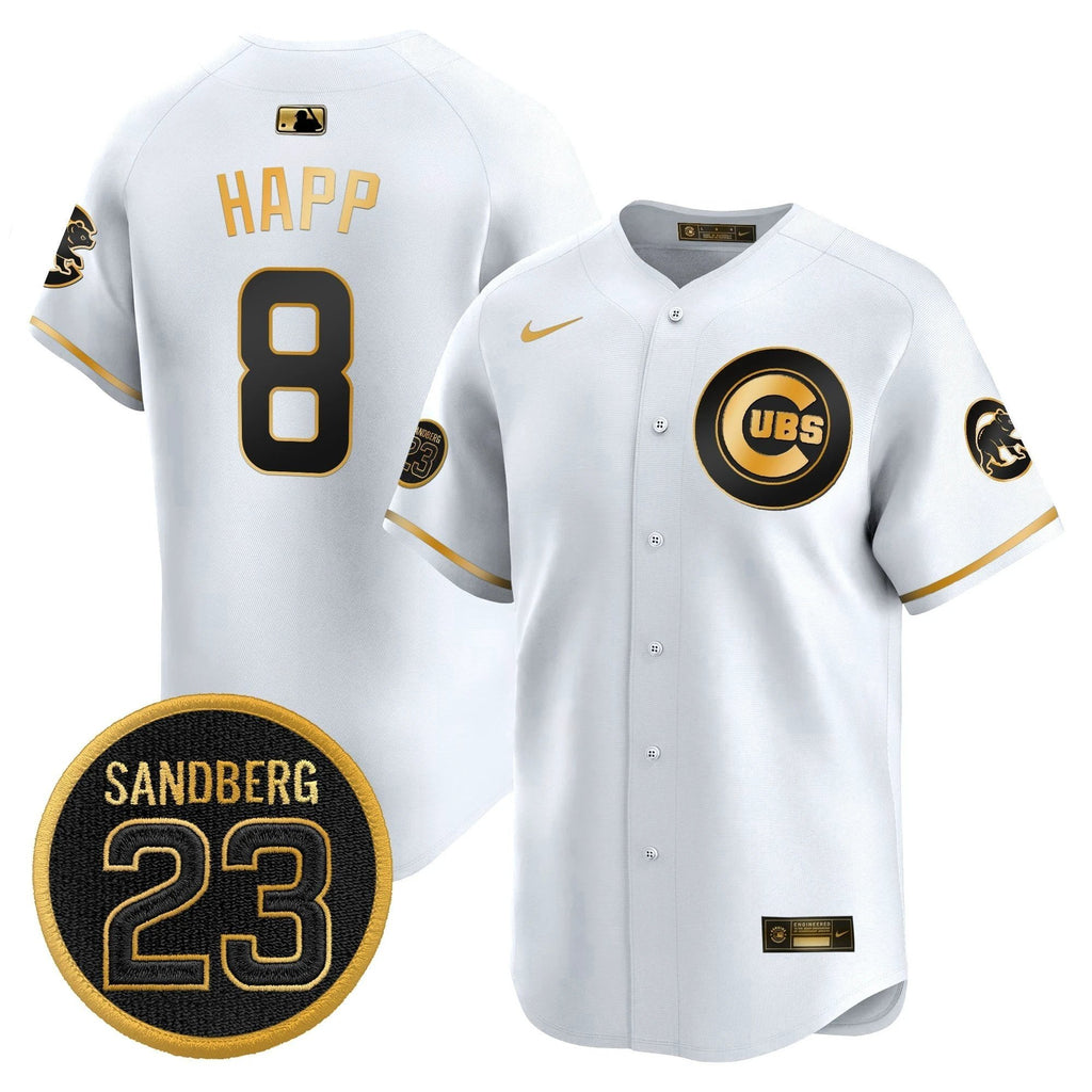 Ian Happ Jersey #8 Chicago Cubs Ryne Sandberg Tribute Stitched White Gold by My Store