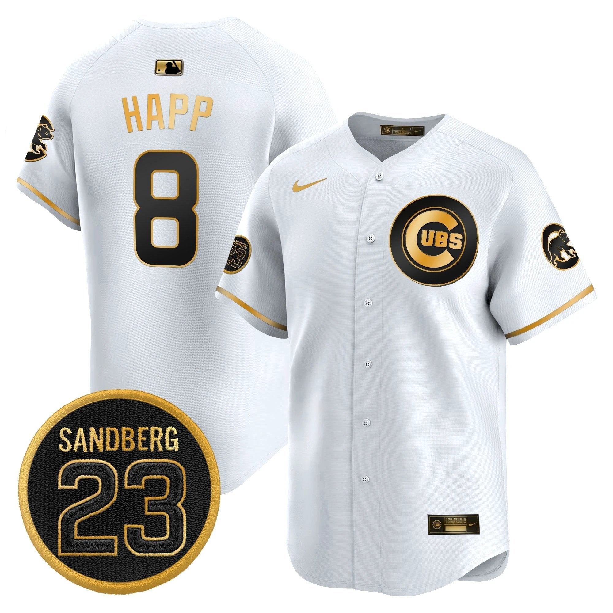 Ian Happ Jersey #8 Chicago Cubs Ryne Sandberg Tribute Stitched White Gold by My Store