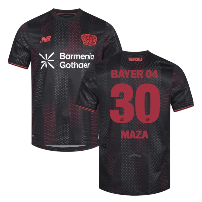 Ibrahim Maza 30 Leverkusen 2025-26 Home Match Jersey – Black by Soccer Jersey