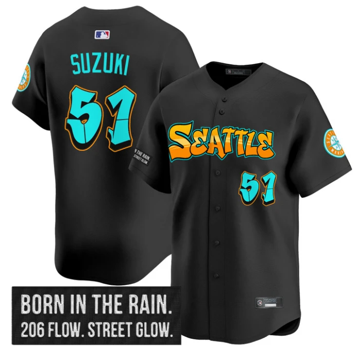 Ichiro Suzuki Jersey #51 Seattle Mariners Graffiti Emerald Drop Edition Black by My Store