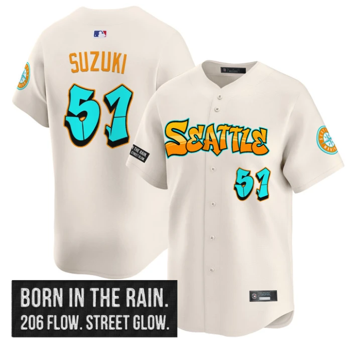 Ichiro Suzuki Jersey #51 Seattle Mariners Graffiti Emerald Drop Edition Cream by My Store