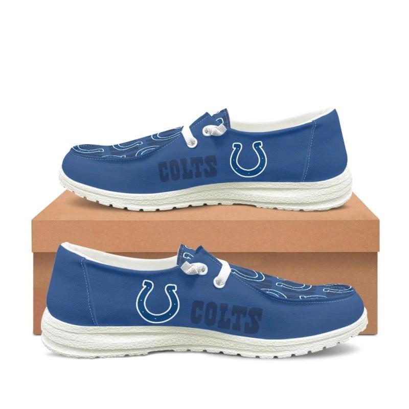 Indianapolis Colts Navy Team Name Logo Canvas Sneaker Shoes For Men Women Fans by Crocs
