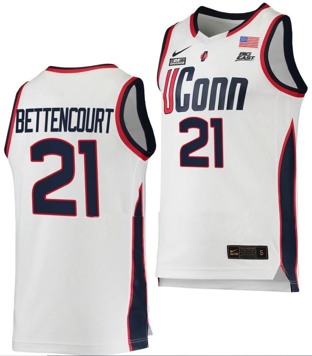 Ines Bettencourt Jersey UConn Huskies College Basketball White Replica #21 by My store basketball