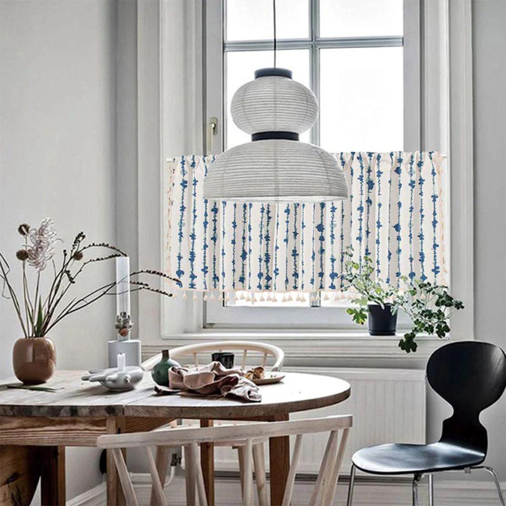 Inkblot Blue Tassel Cabinet Curtain by Casa & Beyond