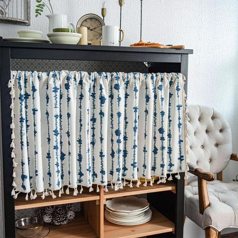 Inkblot Blue Tassel Cabinet Curtain by Casa & Beyond