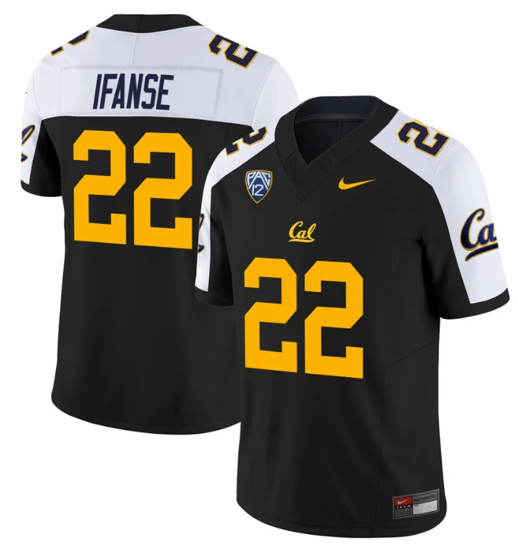 Isaiah Ifanse Jersey #22 California Golden Bears Stitched Black Alternate by NCAA Football Jersey
