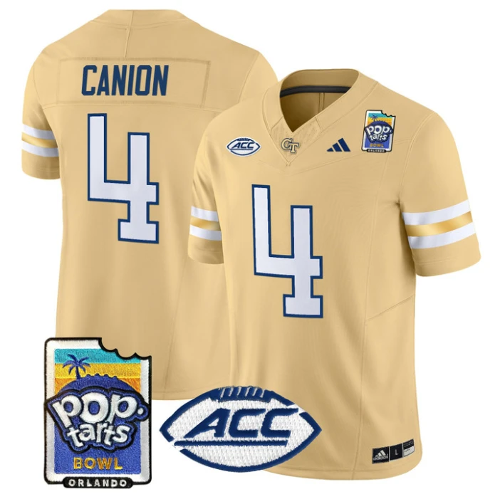 Isiah Canion Jersey #4 Georgia Tech Jackets Pop-Tarts Bowl Stitched Gold by NCAA Football Jersey