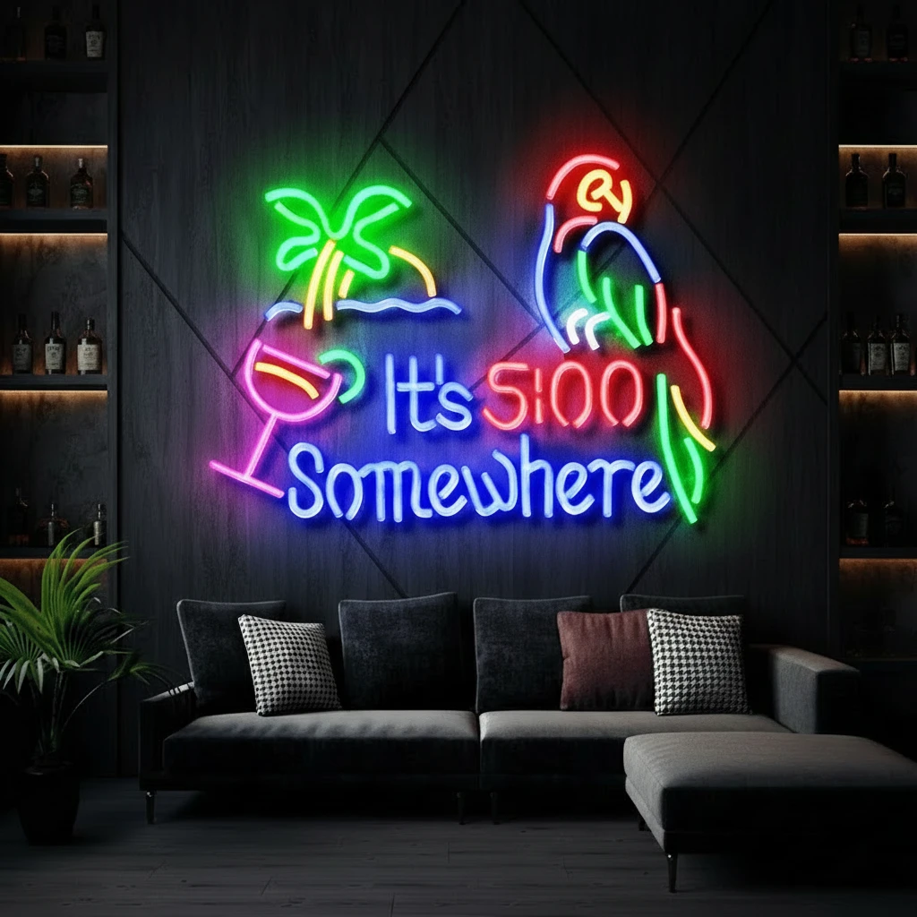 It's 5 O'clock Somewhere Neon Sign Tiki Bar Neon Light by Neonchics