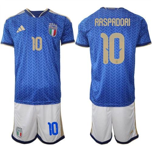 Italy #10 RASPADORI Jerseys National Team x World Cup 2026 Home Blue On Field Soccer by Soccer Jersey