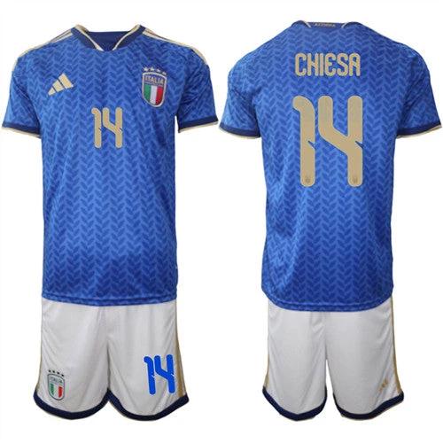 Italy #14 CHIESA Jerseys National Team x World Cup 2026 Home Blue On Field Soccer by Soccer Jersey