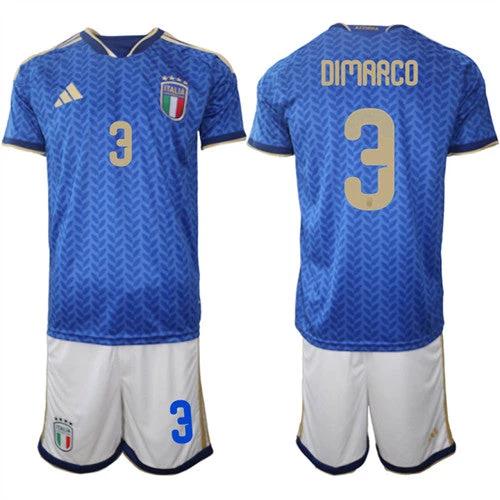 Italy #3 DIMARCO Jerseys National Team x World Cup 2026 Home Blue On Field Soccer by Soccer Jersey