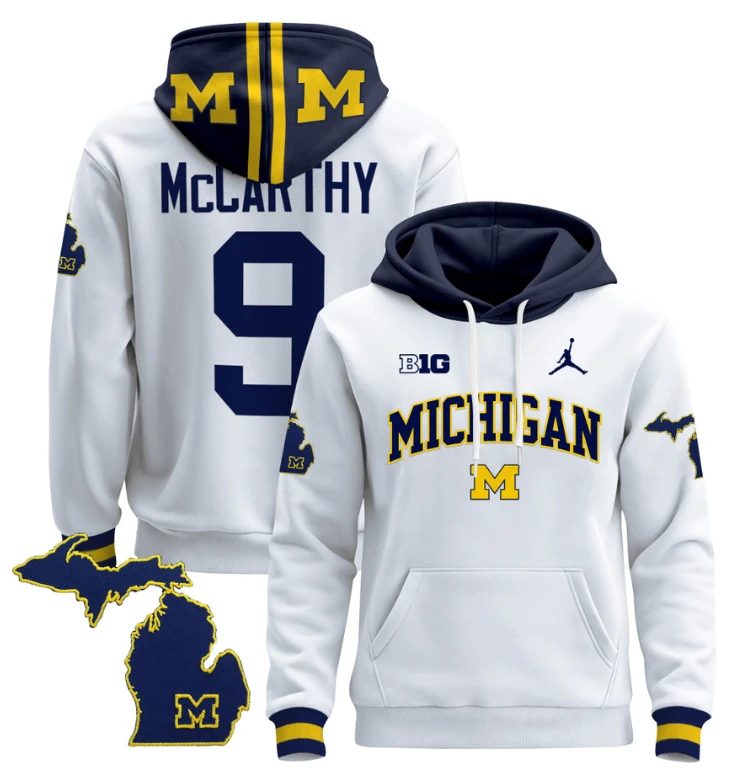 J.J. McCarthy Hoodie #9 Michigan Wolverines 2024 Pullover V2 Maize Alternate by Hoodie Pullover