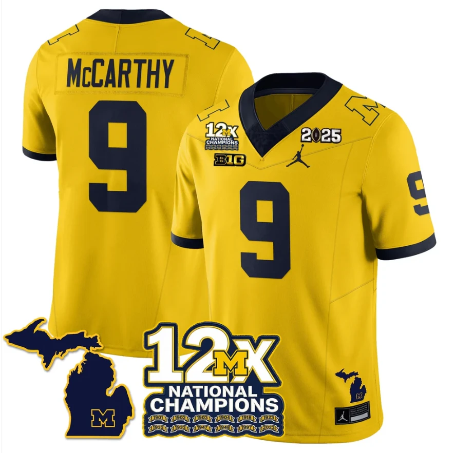 J.J. McCarthy Jersey #9 Michigan Wolverines 12x-Time National Champions by My Store NCAA Football Jerseys