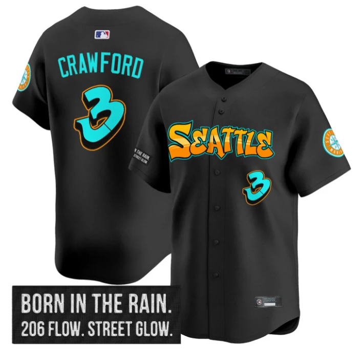 J.P. Crawford Jersey #3 Seattle Mariners Graffiti Emerald Drop Edition Black by My Store