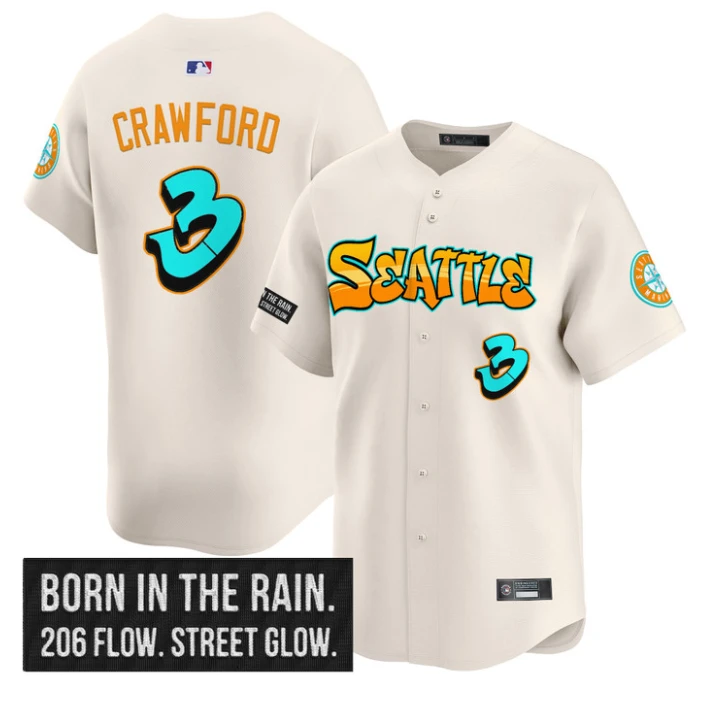 J.P. Crawford Jersey #3 Seattle Mariners Graffiti Emerald Drop Edition Cream by My Store