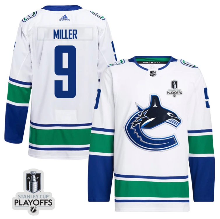 J.T. Miller 9 Vancouver Canucks 2024 NHL Playoffs Patch Away Jersey - Men, White by Hockey David