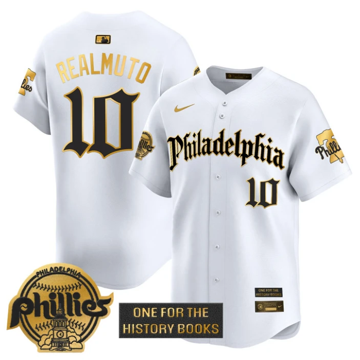 J.T.Realmuto Jersey #10 Phillies Retro Newspaper Edition Gold Vapor Premier Stitched White Gold by My Store